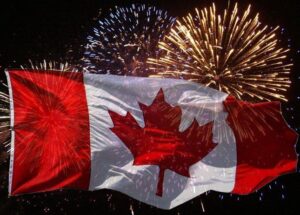 Canada flag and fireworks