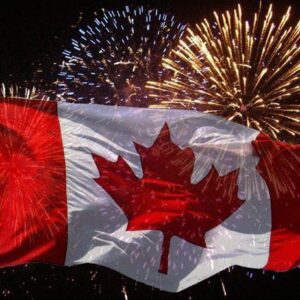 Canada flag and fireworks