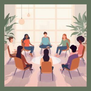 group of people sitting in a circle meditating