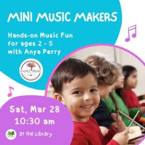 children playing percussion instruments with date for program