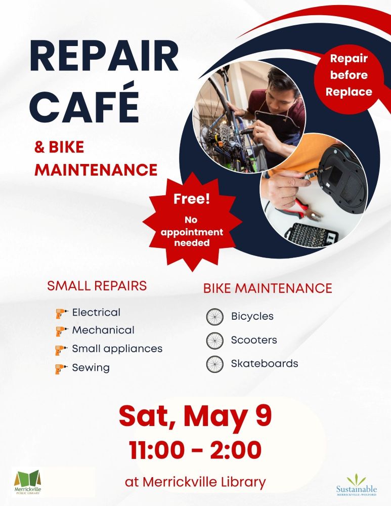 sign for Repair Cafe and bike maintenance