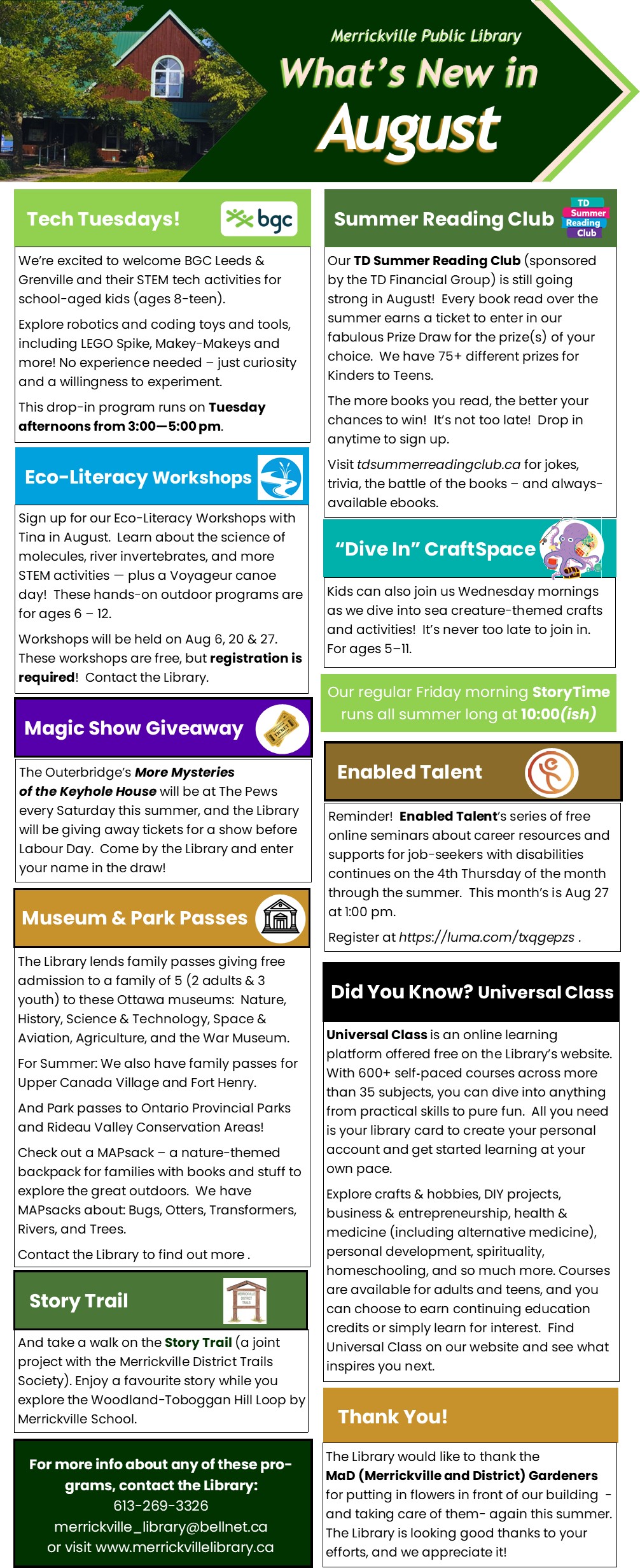 what's happening at the library in August